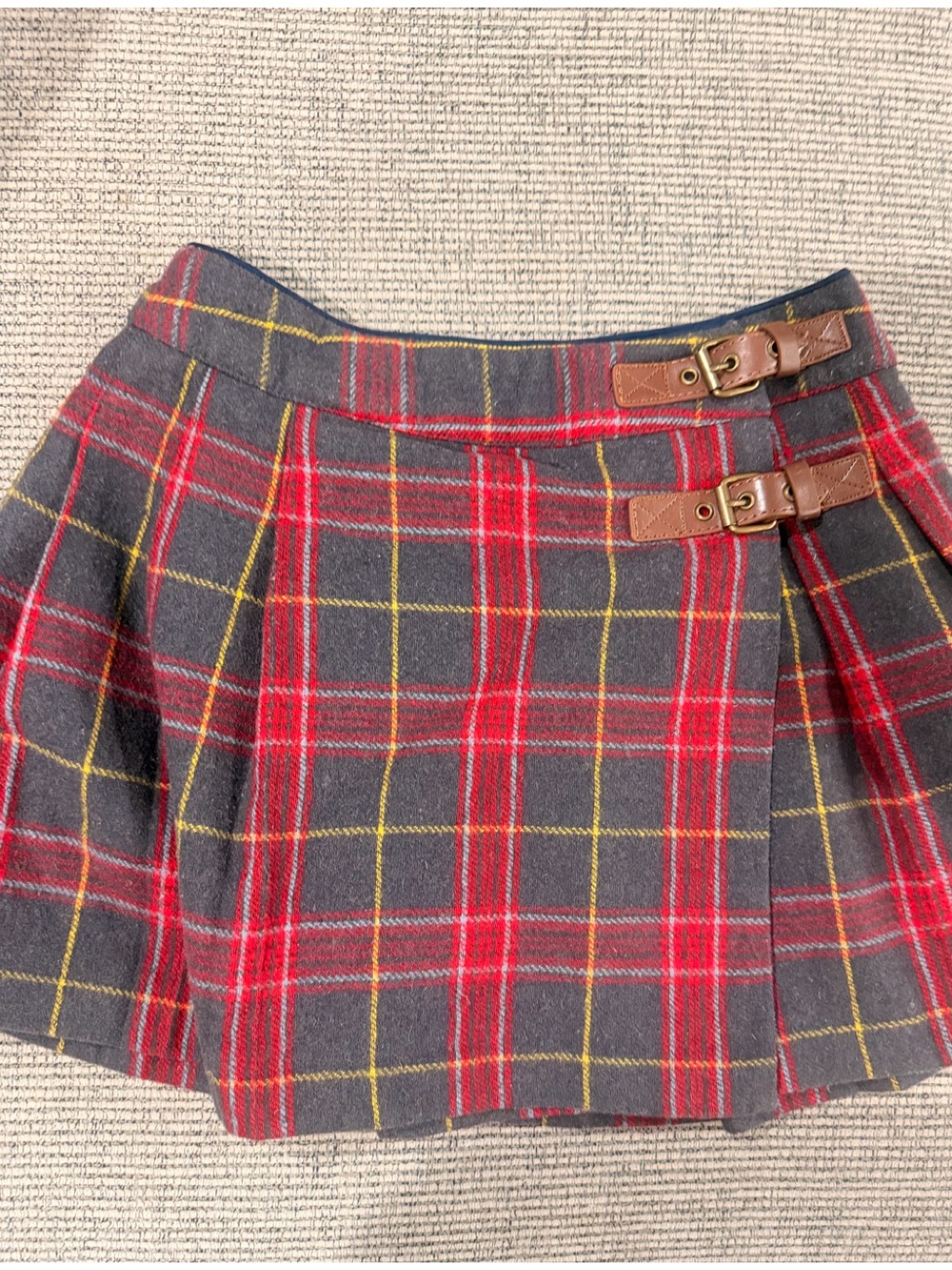 Johnny b. Wool Viscose Girls Pleated Tartan Pleated Wrap Skirt Buckle Closure 10